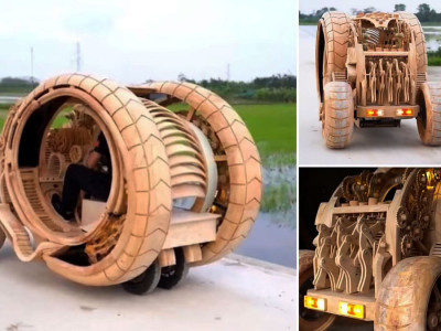 Wood you believe it? Fully functional WOODEN car takes to the road - and it looks like something from a science fiction blockbuster