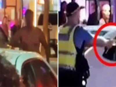 Moment naked man is tasered while allegedly trying to hijack Uber car